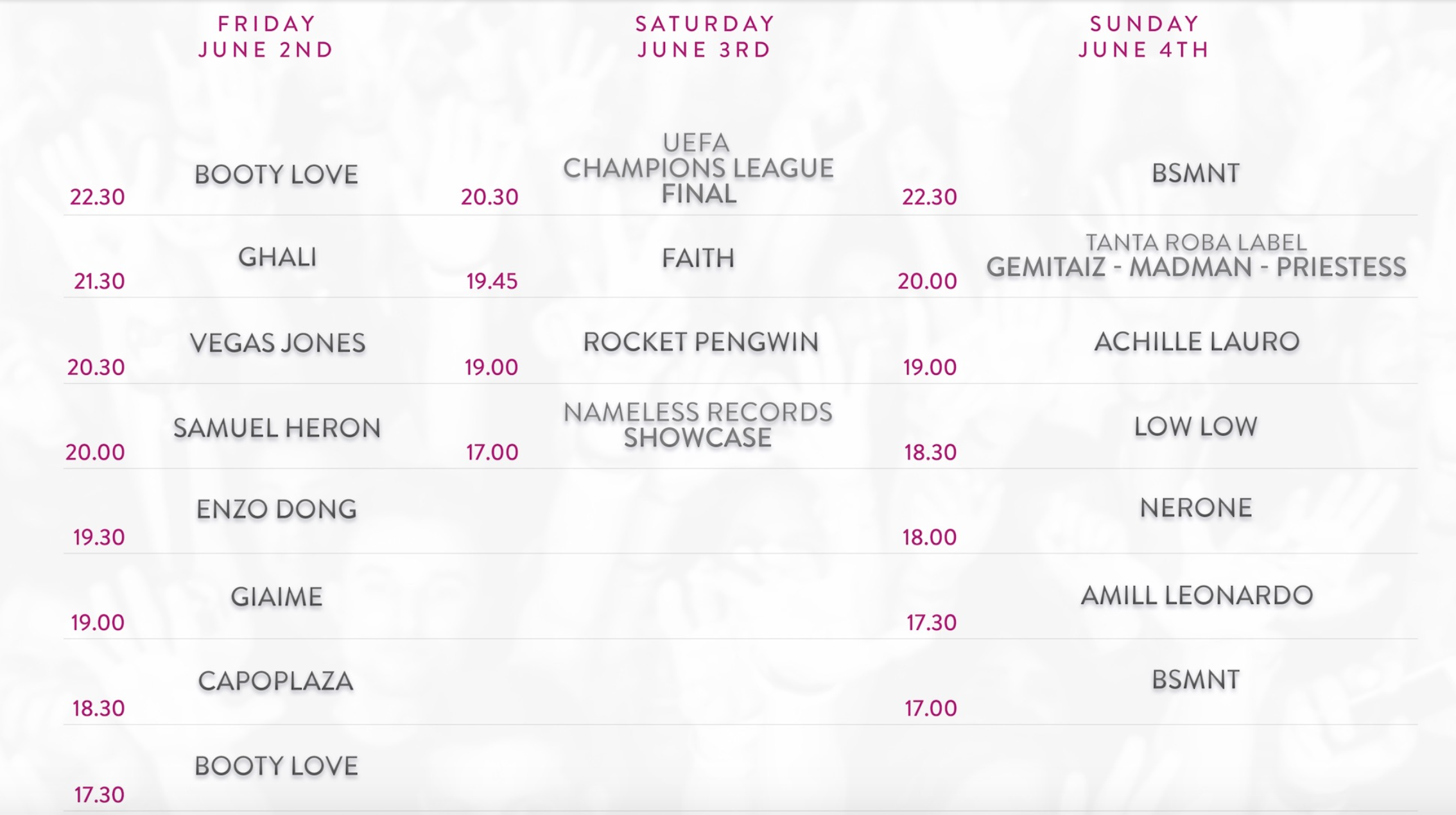 Timetable ARC Stage NMF17