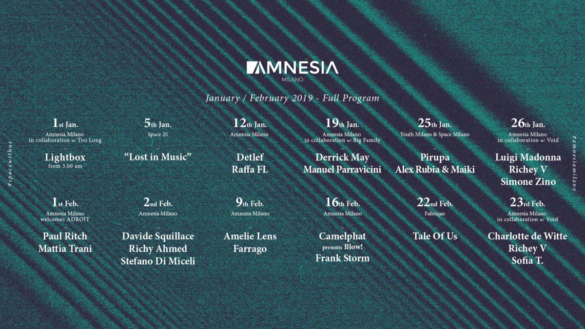 Amnesia Milano - Gennaio/Febbraio 2019