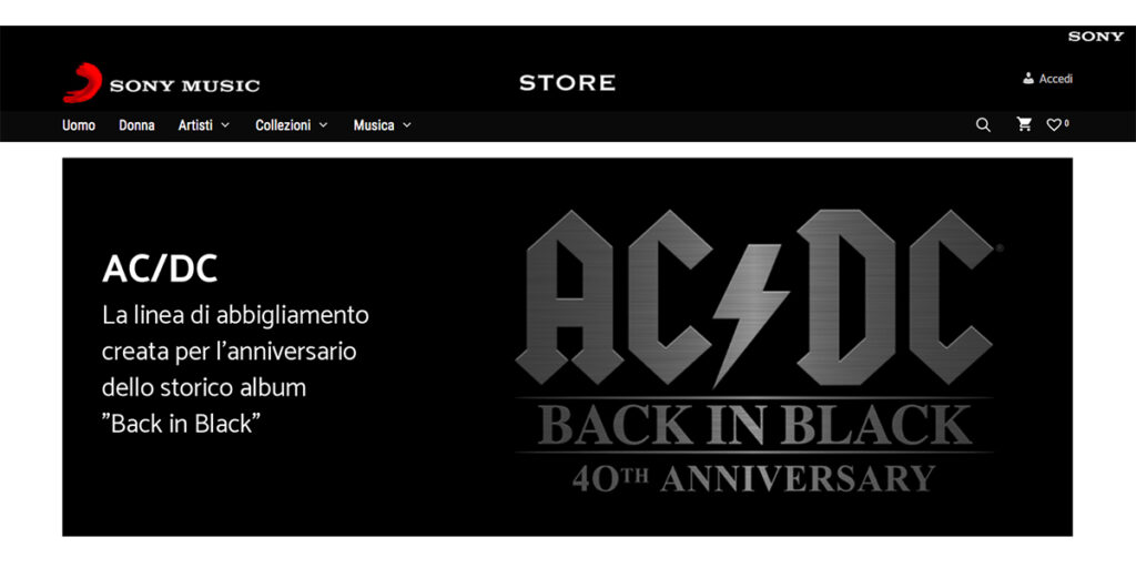 AC/DC Collection on Sony Music Store Homepage