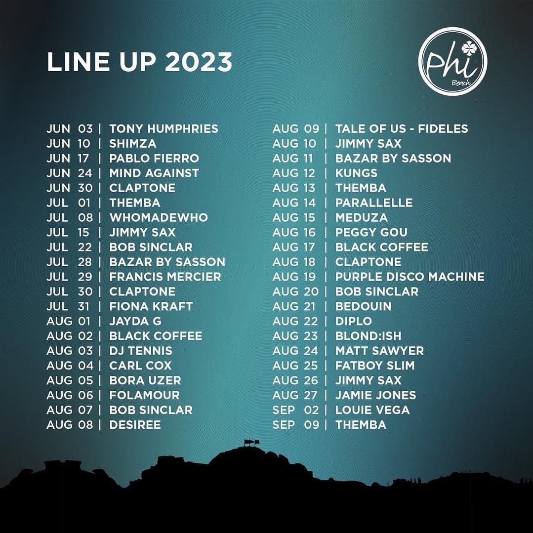 Phi Beach - line up Giugno-Settembre 2023