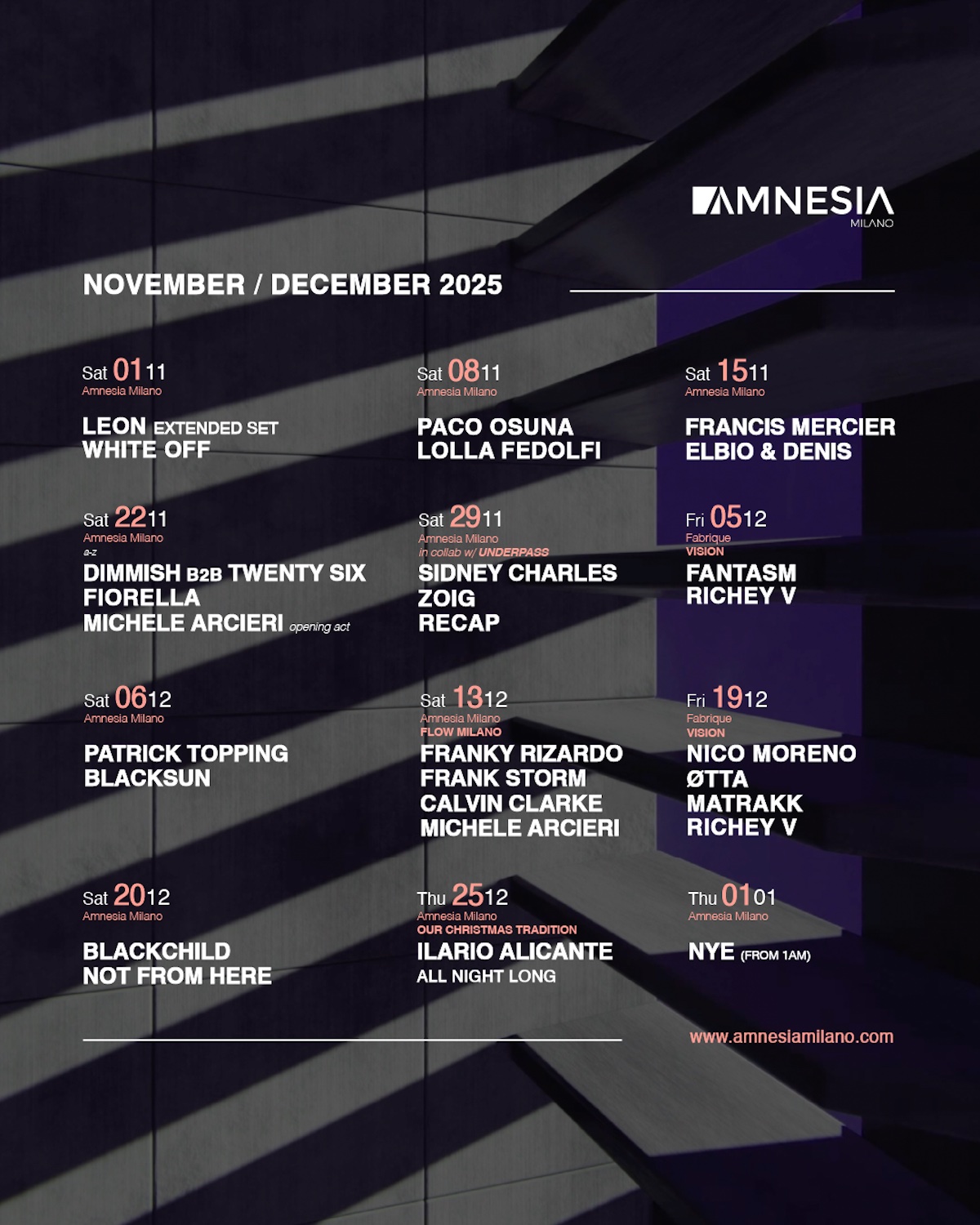 Amnesia Milano - Novembre Dicembre 2025