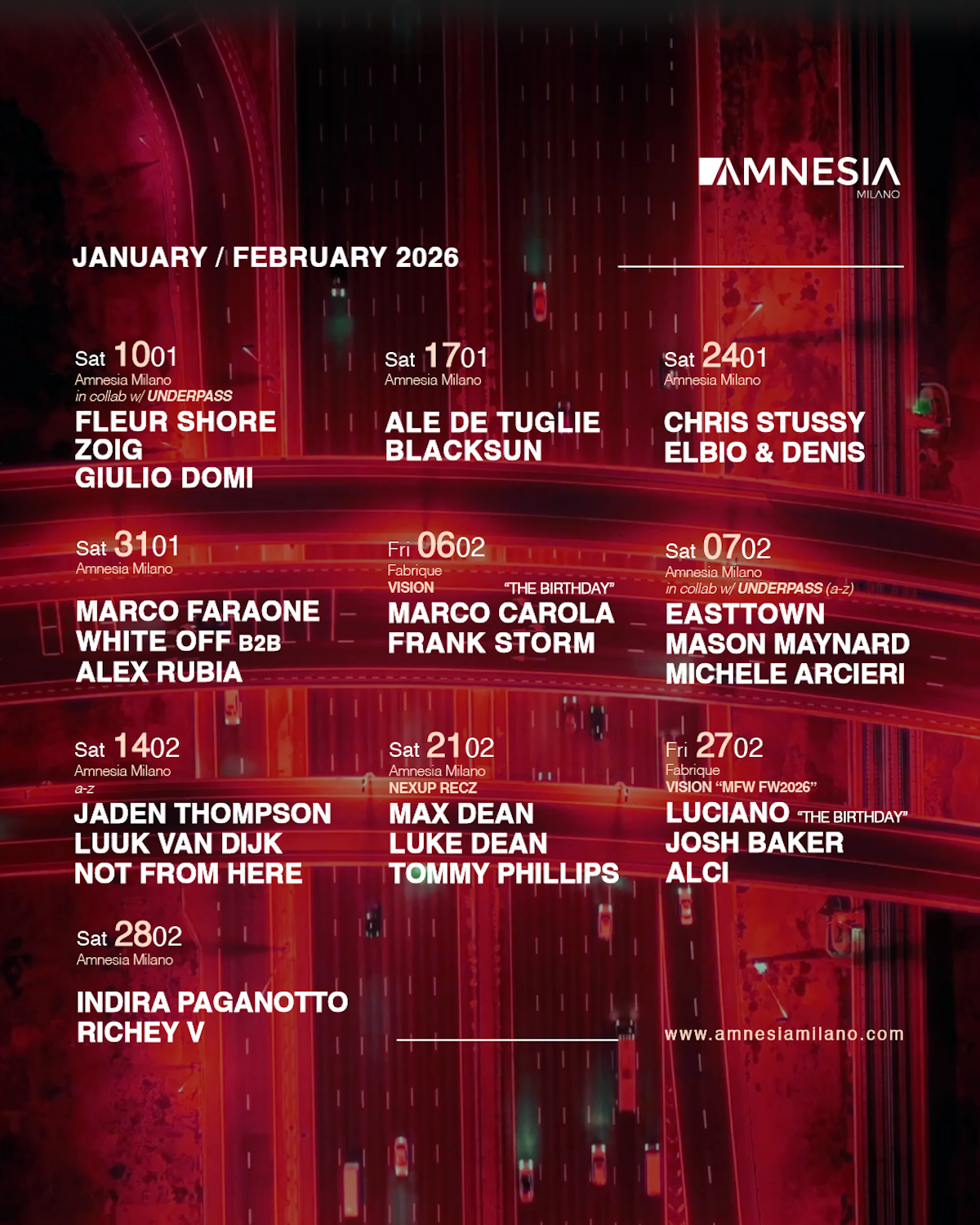 Amnesia Milano - Gennaio-Febbraio 2026